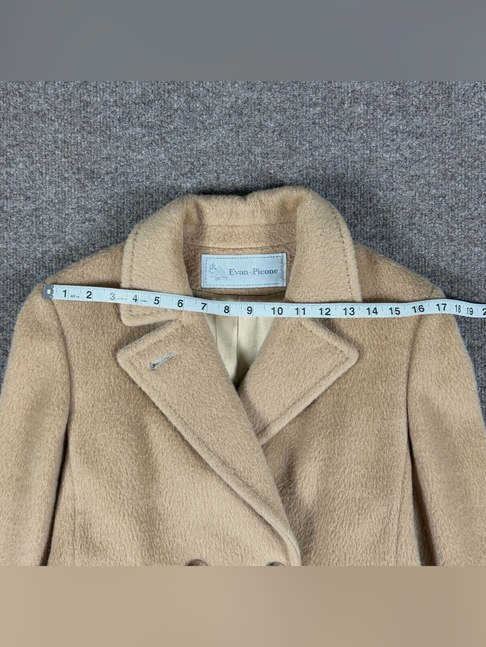 Vintage Evan Picone Tan Camel Double Breasted Wool Coat Women’s Medium Overcoat - Picture 8 of 11